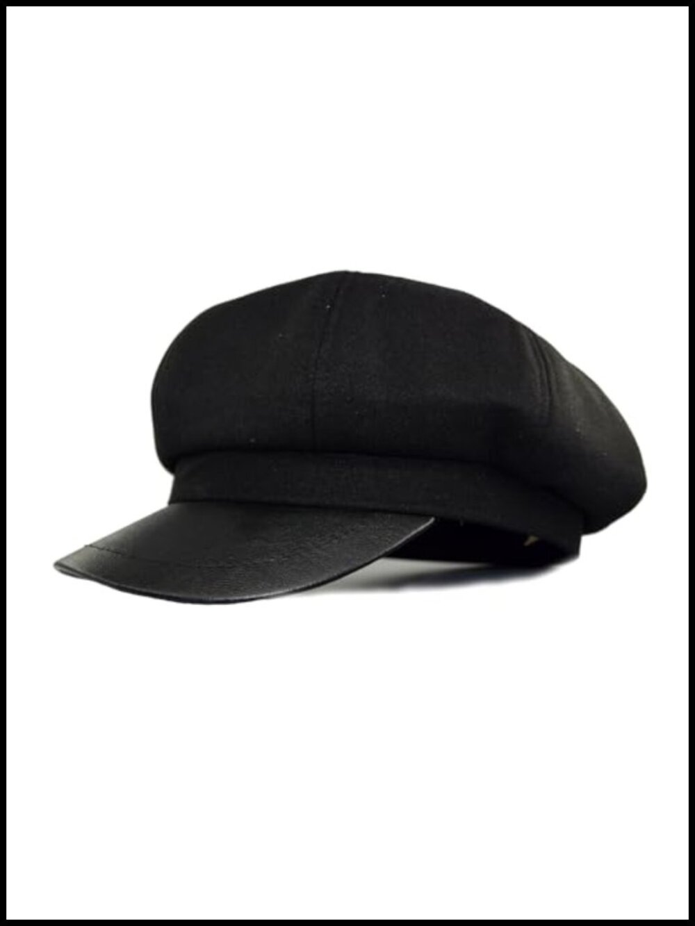 Wool Blend Newsboy Cap 8 Panel PU Leather Brim Baker Boy Cabbie Fall Hat